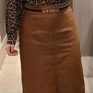 Classic Cognac lambskin leather skirt
